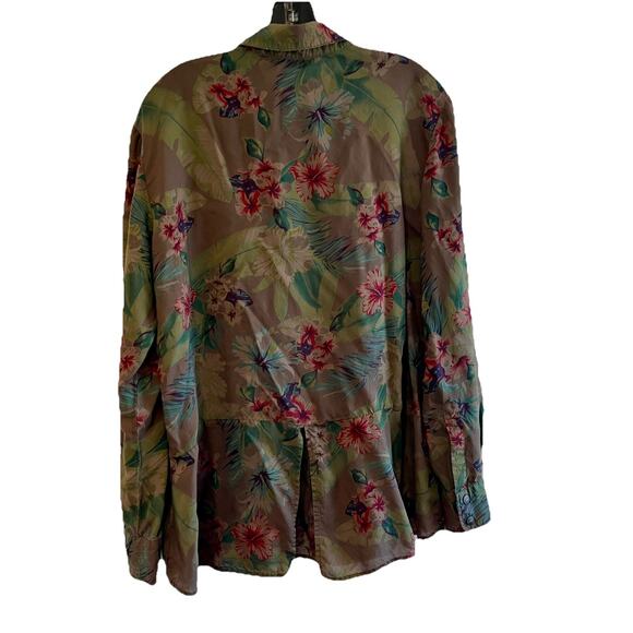 Sanctuary FloralFlage Boyfriend Tencel Blouse/ Green Floral Top - Picture 3 of 11